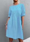 round neck button bubble sleeve dress