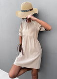 round neck button bubble sleeve dress