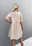 round neck button bubble sleeve dress