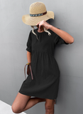 round neck button bubble sleeve dress