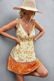 sexy backless V-neck sling positioning flower dress