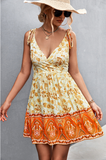 sexy backless V-neck sling positioning flower dress