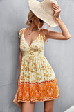 sexy backless V-neck sling positioning flower dress