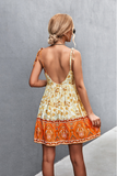 sexy backless V-neck sling positioning flower dress