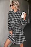 Checked Long Sleeve Shirt Dress