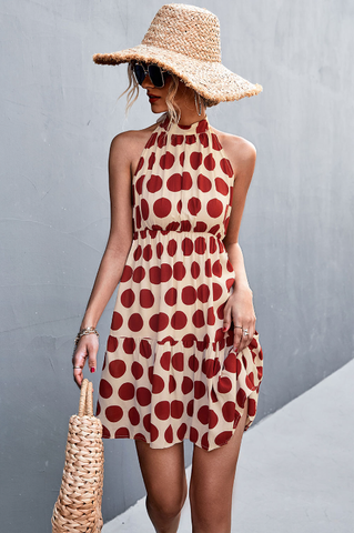 sexy halter dress with neck strap and polka dots