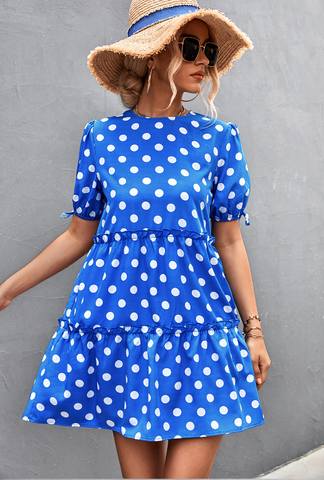 round neck bubble sleeve strap dress