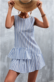 striped irregular cotton and linen vest skirt