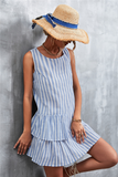 striped irregular cotton and linen vest skirt