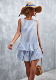 striped irregular cotton and linen vest skirt