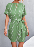 round neck solid color polka-dot dress