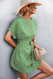 round neck solid color polka-dot dress