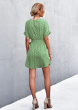 round neck solid color polka-dot dress