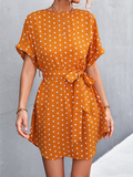 round neck solid color polka-dot dress