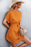 round neck solid color polka-dot dress