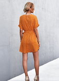 round neck solid color polka-dot dress