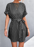 round neck solid color polka-dot dress