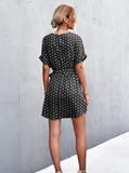 round neck solid color polka-dot dress