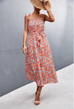 pleated floral medium and long dress