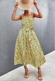 pleated floral medium and long dress
