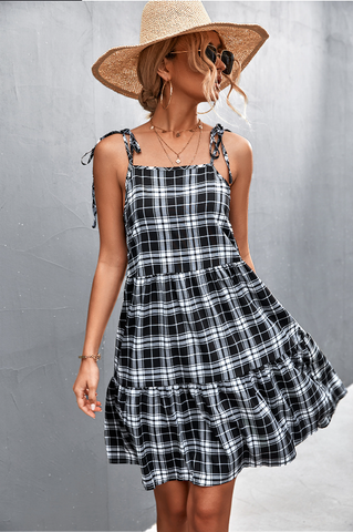 plaid stitching sling dress