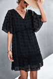 2023V-neck casual jacquard fur ball dress