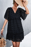 2023V-neck casual jacquard fur ball dress