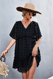 2023V-neck casual jacquard fur ball dress