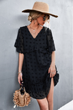 2023V-neck casual jacquard fur ball dress