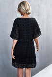 2023V-neck casual jacquard fur ball dress