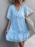 2023V-neck casual jacquard fur ball dress