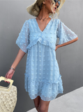 2023V-neck casual jacquard fur ball dress