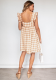 Plaid Square Collar Lotus Leaf Flying Sleeve Loose Dress
