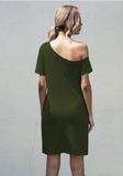 short-sleeved off-the-shoulder irregular pocket dress