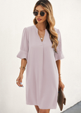 chiffon solid color loose short sleeve knee-length skirt