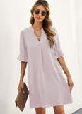 chiffon solid color loose short sleeve knee-length skirt
