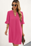 chiffon solid color loose short sleeve knee-length skirt