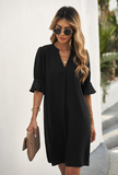 chiffon solid color loose short sleeve knee-length skirt