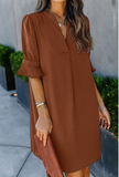 chiffon solid color loose short sleeve knee-length skirt