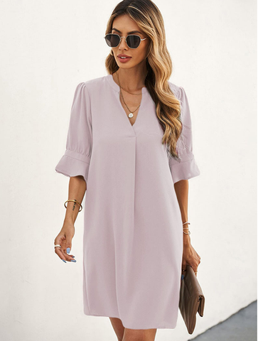 chiffon solid color loose short sleeve knee-length skirt