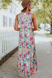 high waist leisure floral printed round neck dress