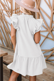 ruffled sleeveless V-neck layered stitching dress