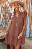 ruffled sleeveless V-neck layered stitching dress