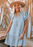ruffled sleeveless V-neck layered stitching dress