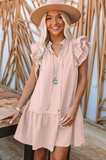 ruffled sleeveless V-neck layered stitching dress