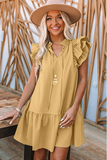 ruffled sleeveless V-neck layered stitching dress