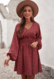 Long sleeve pleated waist slim polka-dot dress
