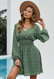 Long sleeve pleated waist slim polka-dot dress