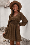 Long sleeve pleated waist slim polka-dot dress