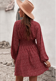 Long sleeve pleated waist slim polka-dot dress